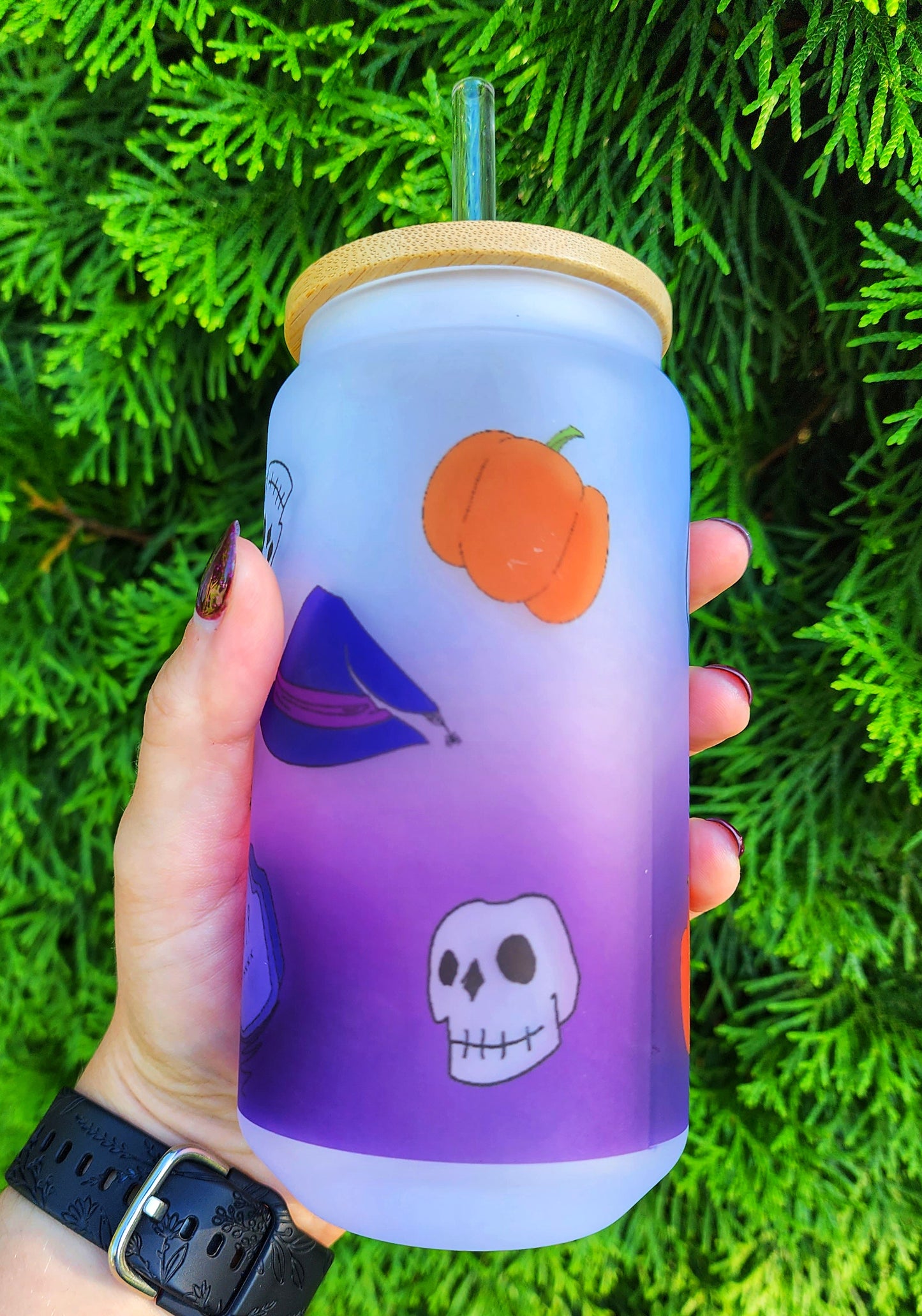 Please No More Nevermore Raven Skull Cup Iced Coffee Glass, Glass Can with Bamboo Lid and Straw, Cute Cup, 18oz Cup Drink, Gothic Coffee Cup