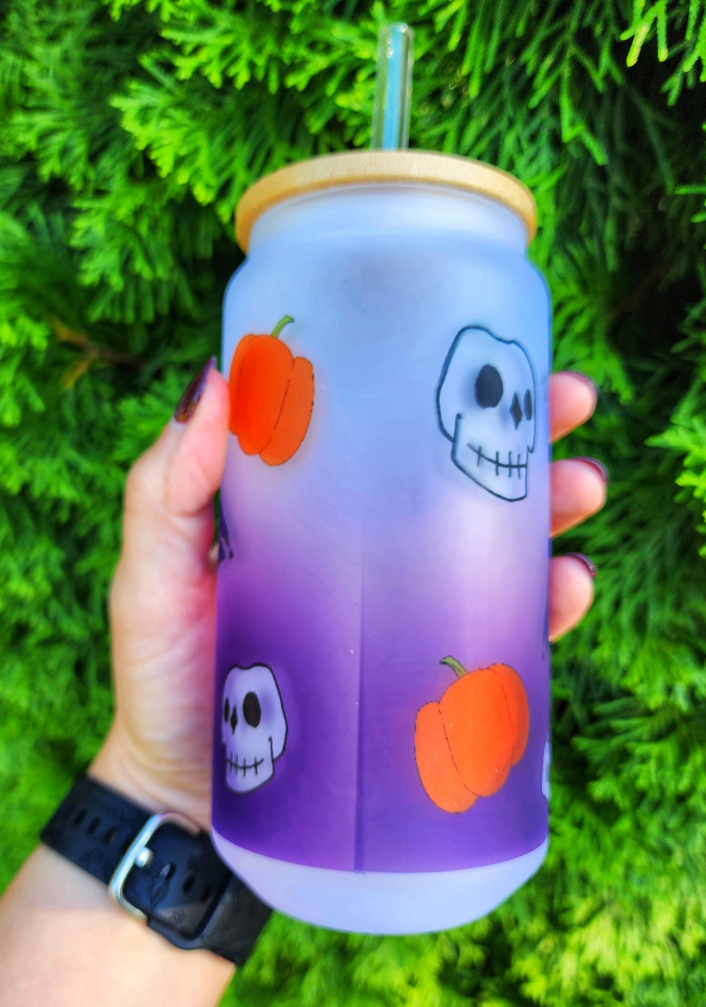 Please No More Nevermore Raven Skull Cup Iced Coffee Glass, Glass Can with Bamboo Lid and Straw, Cute Cup, 18oz Cup Drink, Gothic Coffee Cup