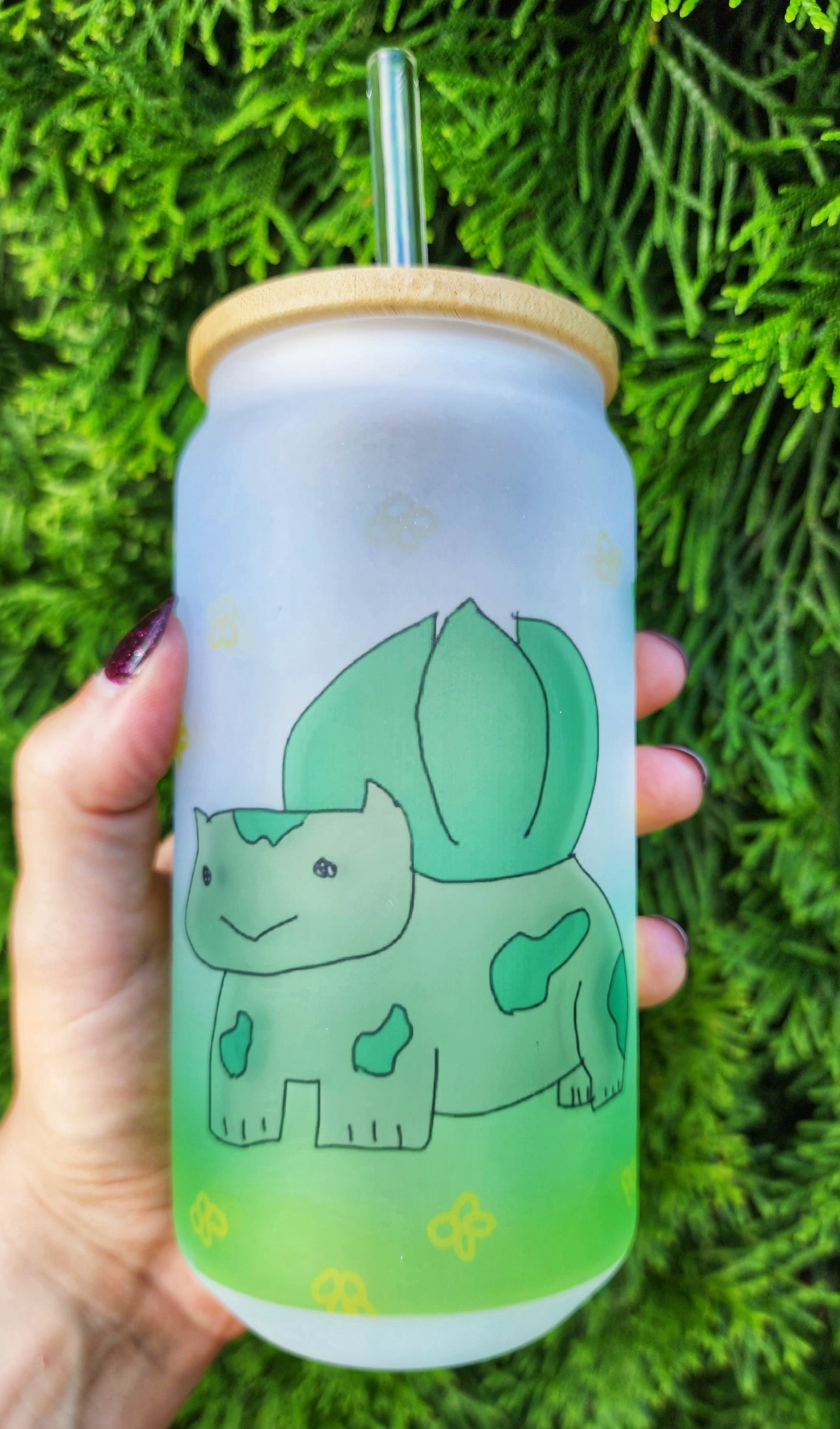Green Lettuce Snack Wrap Friend Cup Iced Coffee Glass Glass Can with Bamboo Lid and Straw Cute Cup 18oz Cup Drink