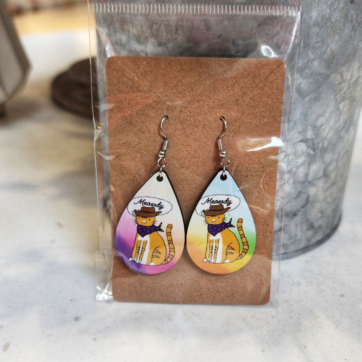 Meowdy Howdy Cowboys Cat Earrings, Western Wooden Earrings, Western Aesthetic, Funny Cat Earrings, Cute Fun Earrings, Novelty Earrings