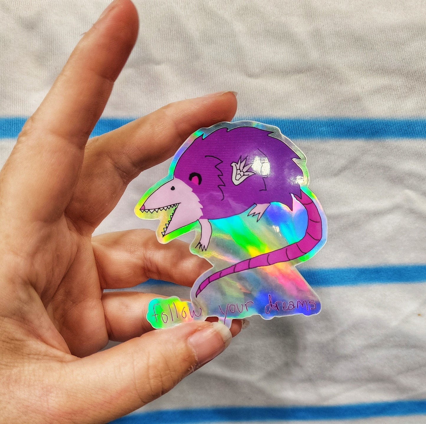 Holographic Possum Follow Your Dreams Opossum Vinyl Die-Cut Sticker