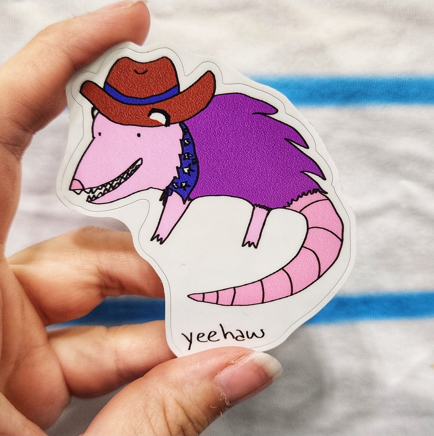 Yeehaw Purple Cowboy Possum Vinyl Die-Cut Sticker