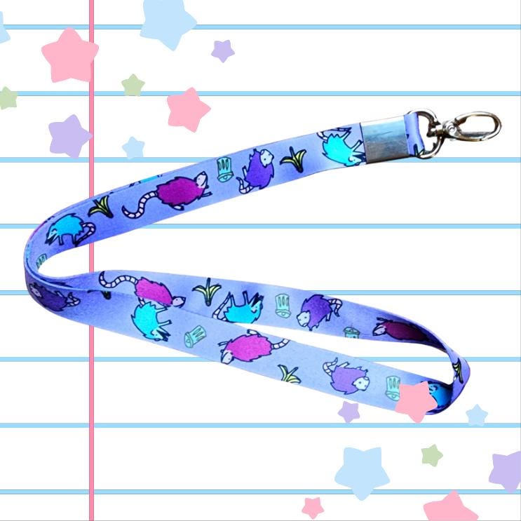Purple Possum Trash Nylon Oval Clasp Lanyard