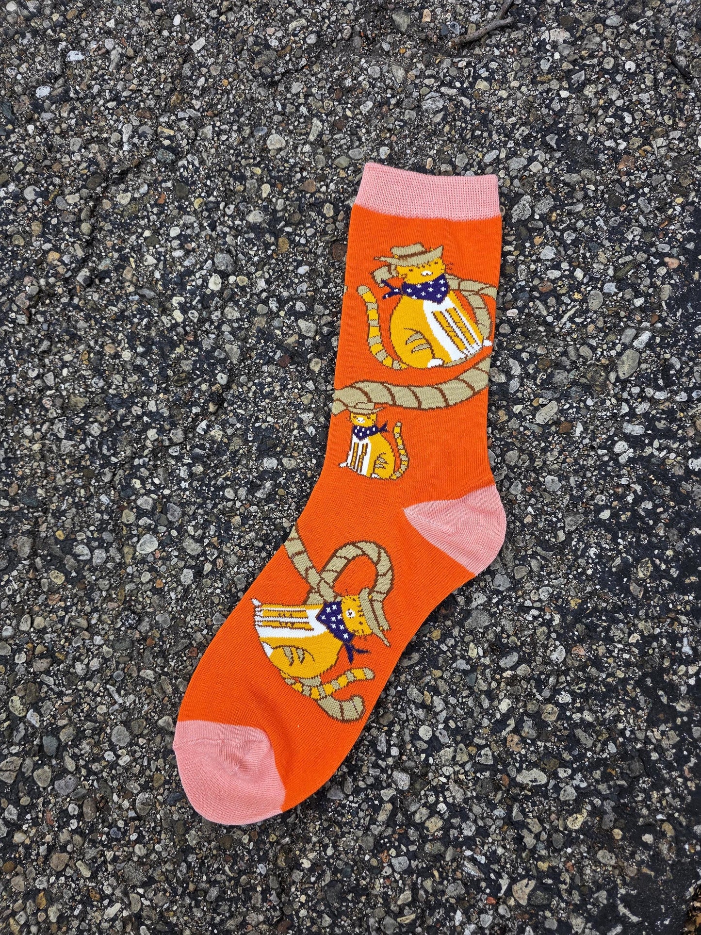 Novelty Meowdy Cowboy Cat Socks: Funny Woven Unisex Socks