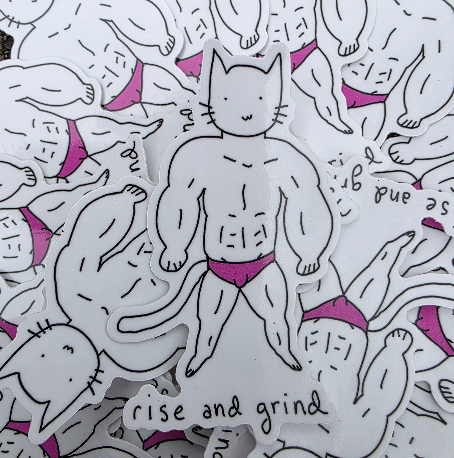Rise and Grind Muscular Cat Meme Vinyl Die-Cut Sticker