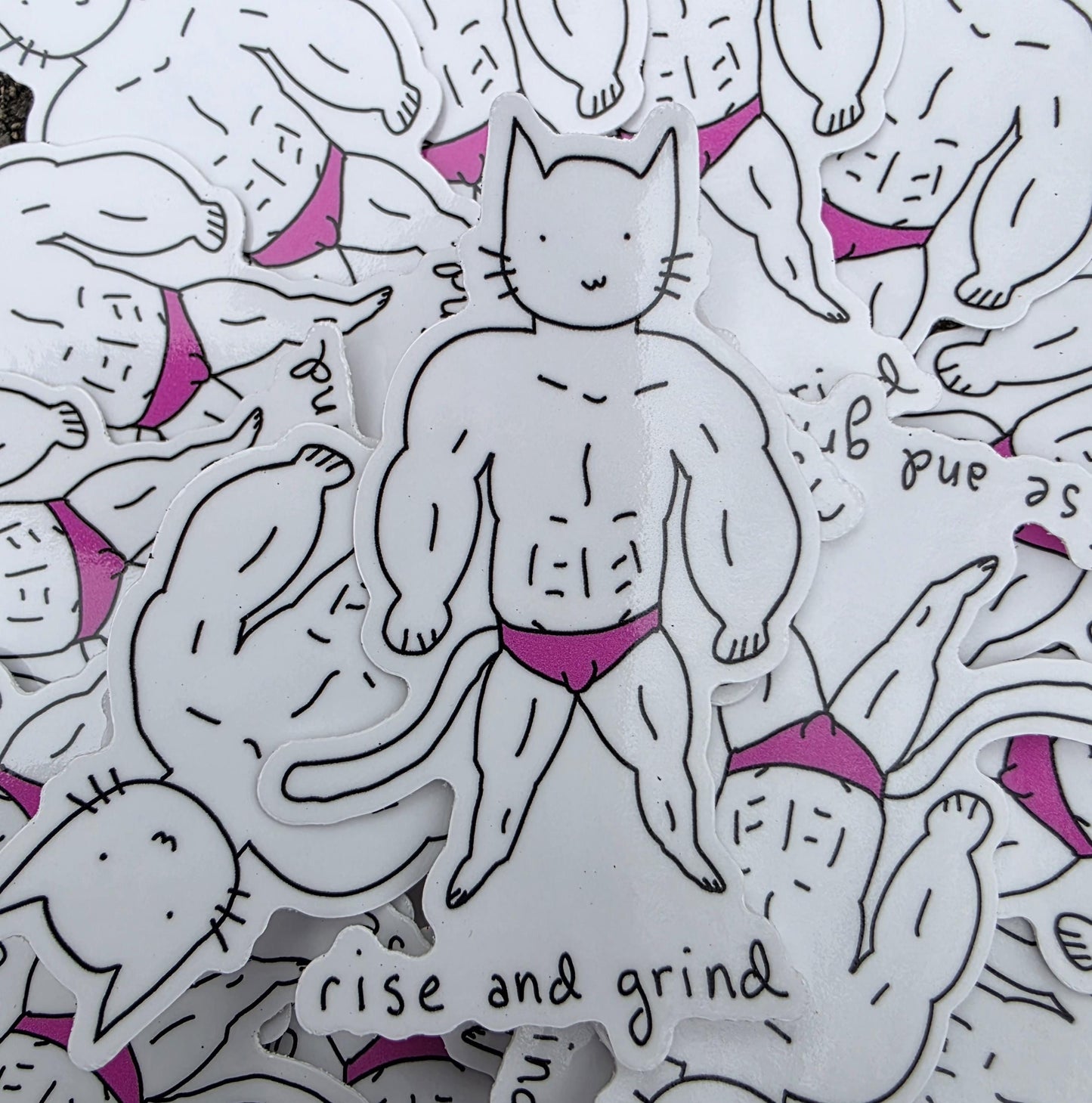 Rise and Grind Muscular Cat Meme Vinyl Die-Cut Sticker