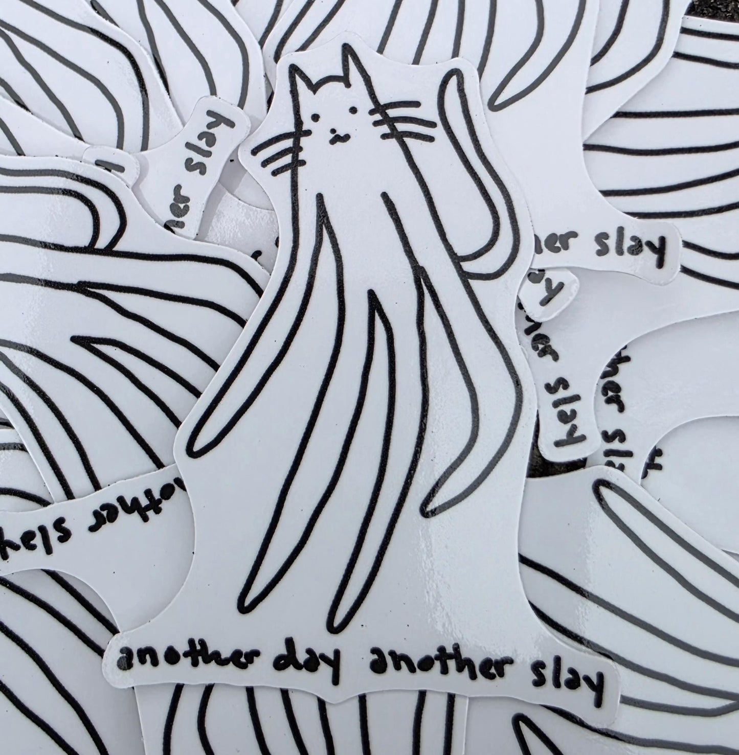 Another Day Another Slay Long Cat Meme Vinyl Die-Cut Sticker