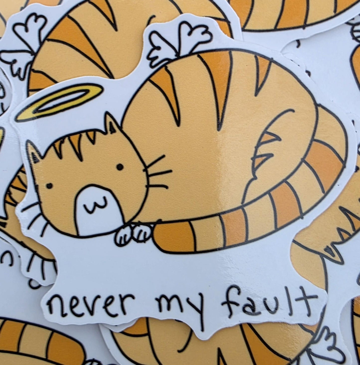 Never My Fault Orange Tabby Angel Meme Vinyl Die-Cut Sticker