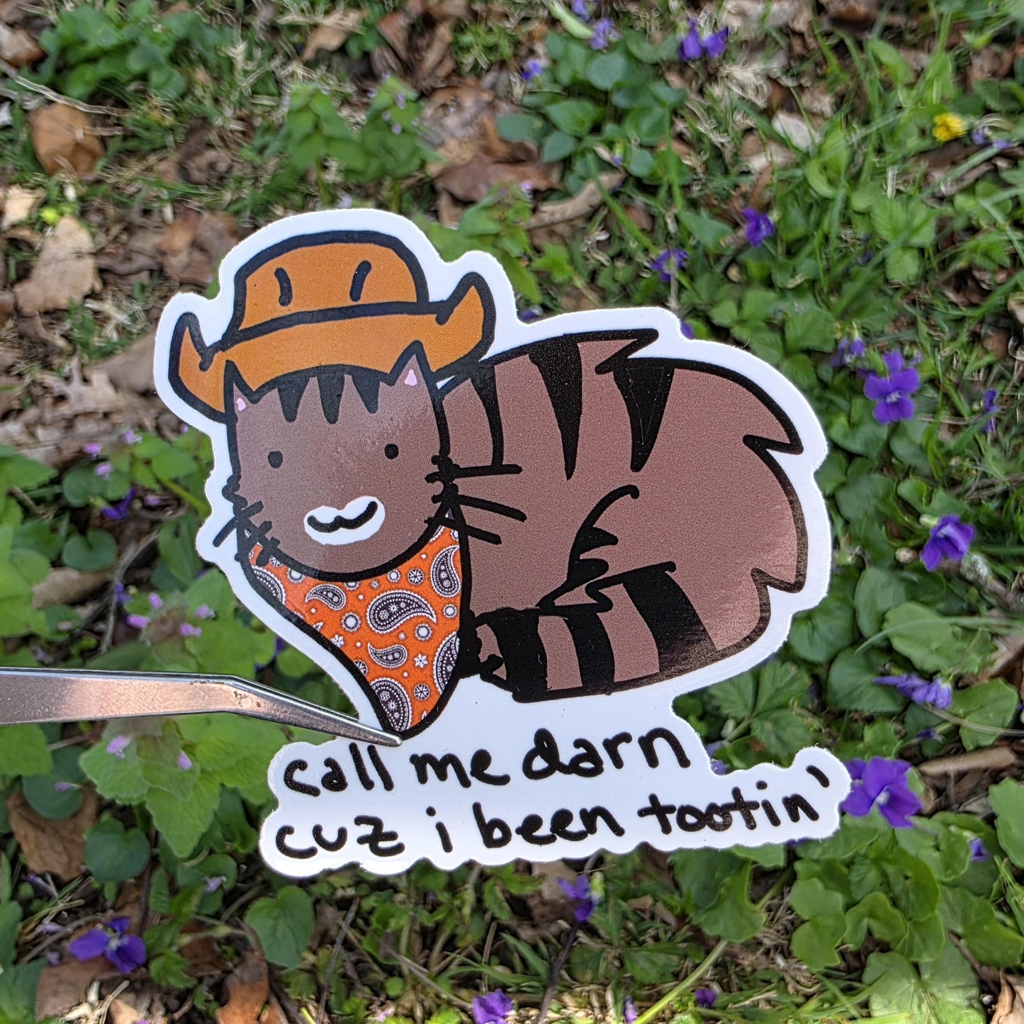 Call Me Darn Cuz I've Been Tootin Cowboy Cat Meme Vinyl Die-Cut Sticker