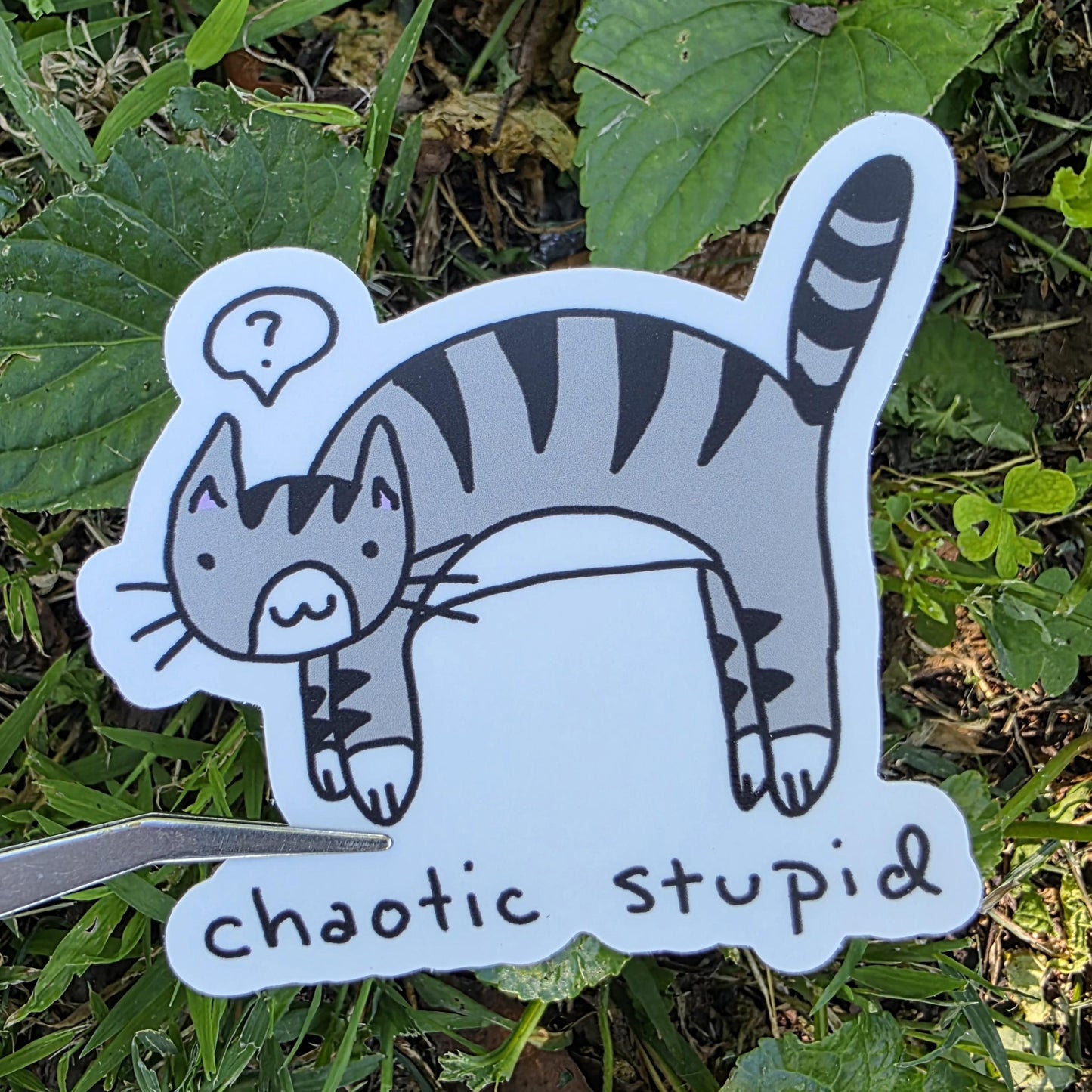 Chaotic Stupid Cat Meme Vinyl Sticker