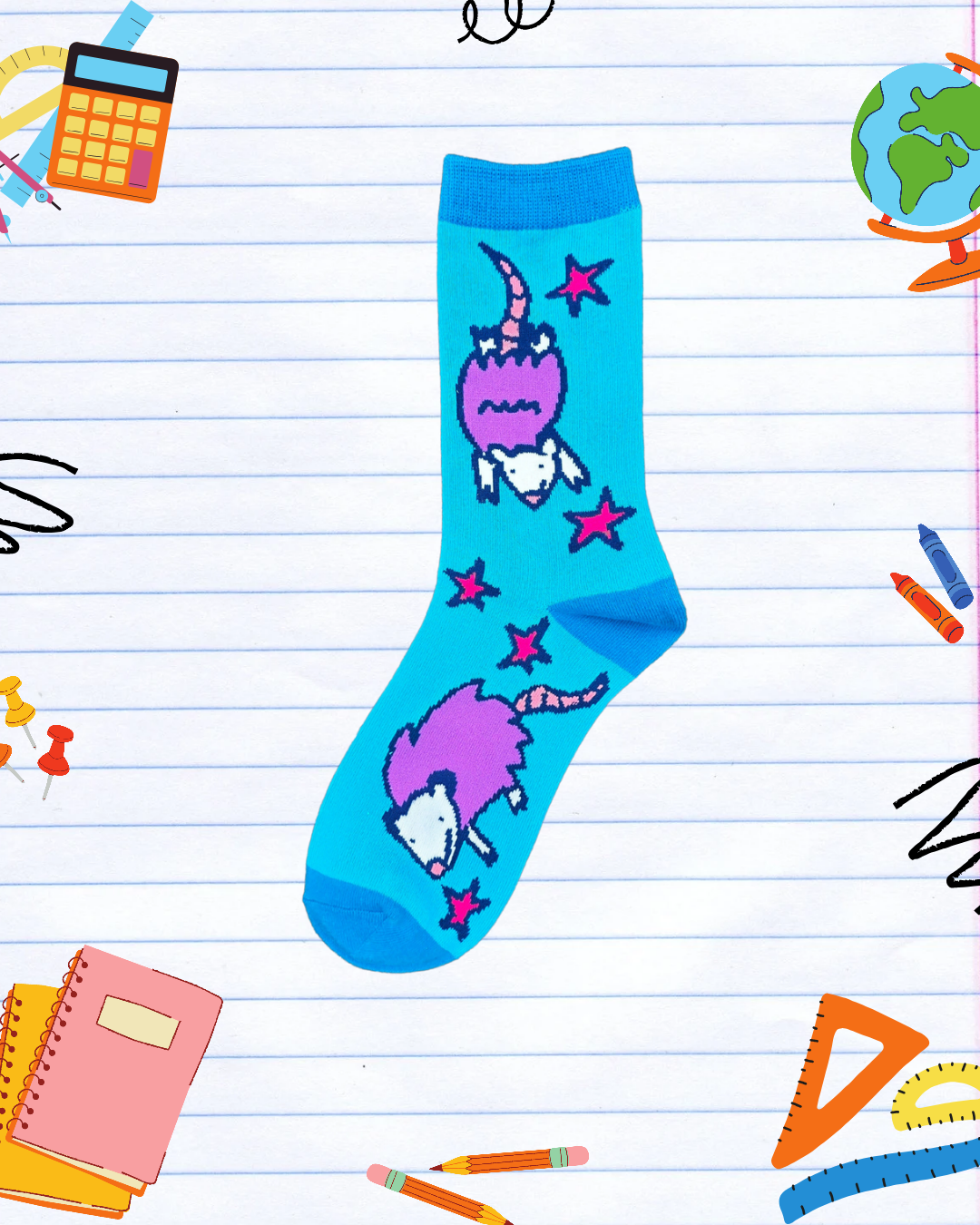 Blue Possum Pink Star Novelty Woven Socks, Possum Socks, Ironic Socks, Video Game Socks, Funny Socks