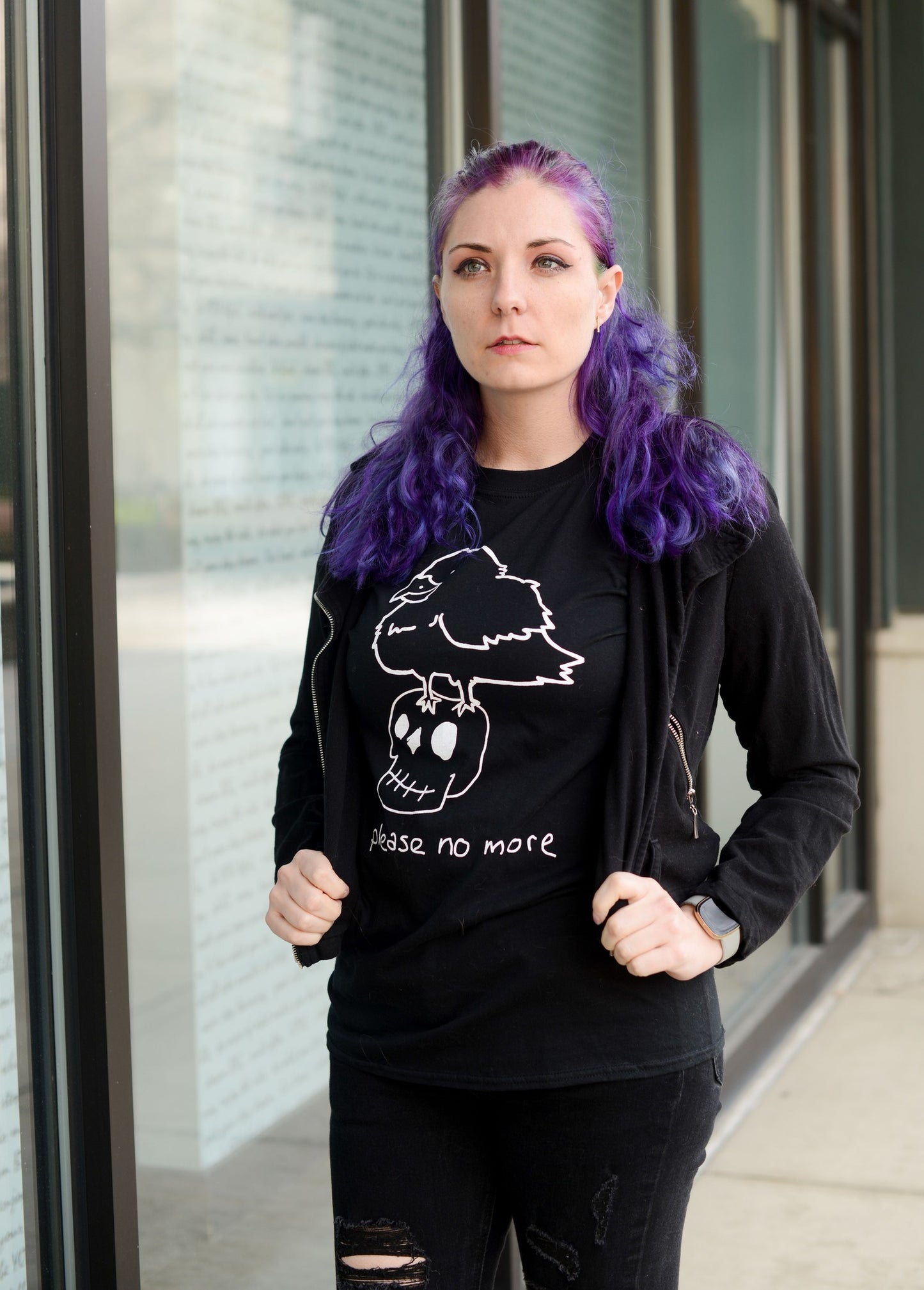 Please No More Nevermore Raven Screen Printed T-Shirt