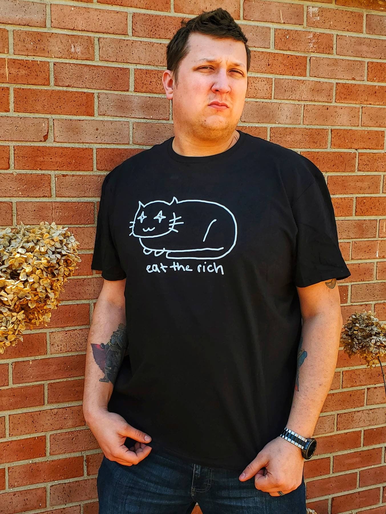 Black and White Eat the Rich Screen Printed T-Shirt