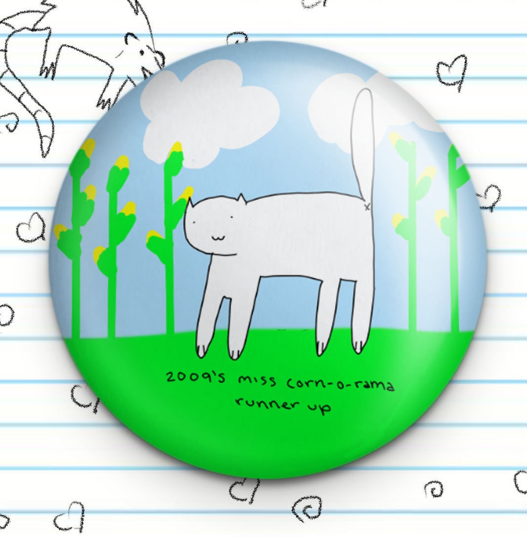 Miss Corn-O-Rama 1.25" Button, Pagent Cat, Corn Cat Meme, Funny Button, Cat Pin Badge, Cat Lover Gift, Funny Ironic Cat, Ironic Cat Meme