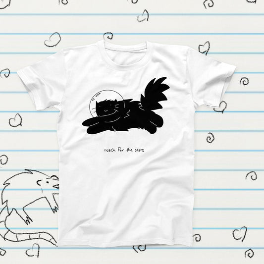 Reach For The Stars Black Cat Meme Novelty T-Shirt, Sublimation Tshirt, Graphic Tshirt, Space Cat Merch, Cute Cat Fan Gift, Cute Funny Shirt