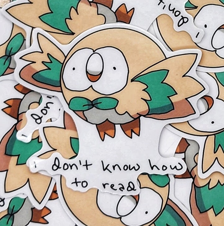 I Don't Know How To Read Flying Owl Grass Type Friend 3 Inch Vinyl Die-Cut Sticker, Grass Type Sticker, Video Game Sticker, Kawaii Sticker