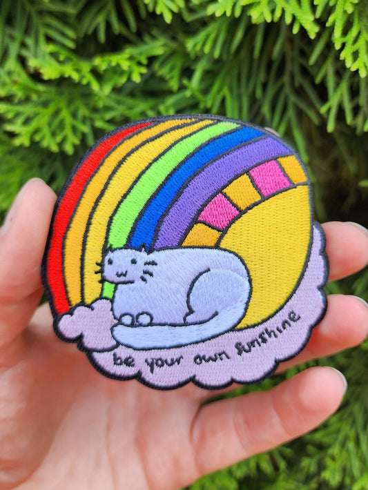 Be Your Own Sunshine Rainbow Cat 3 Inch Iron On Patch