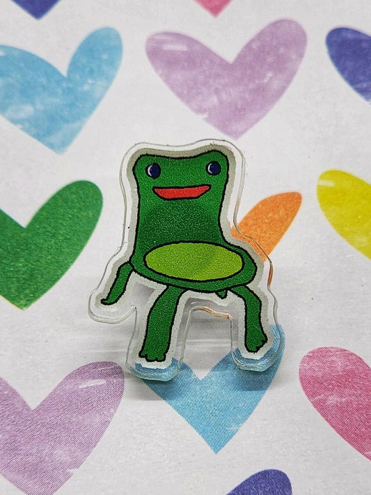 Froggy Chair Meme Friend Acrylic Pin, Cozy Game Acrylic Pin, Gamer Gift, Video Game Pin, Cozy Gamer Aesthetic, Kawaii Pin, Video Game Gift