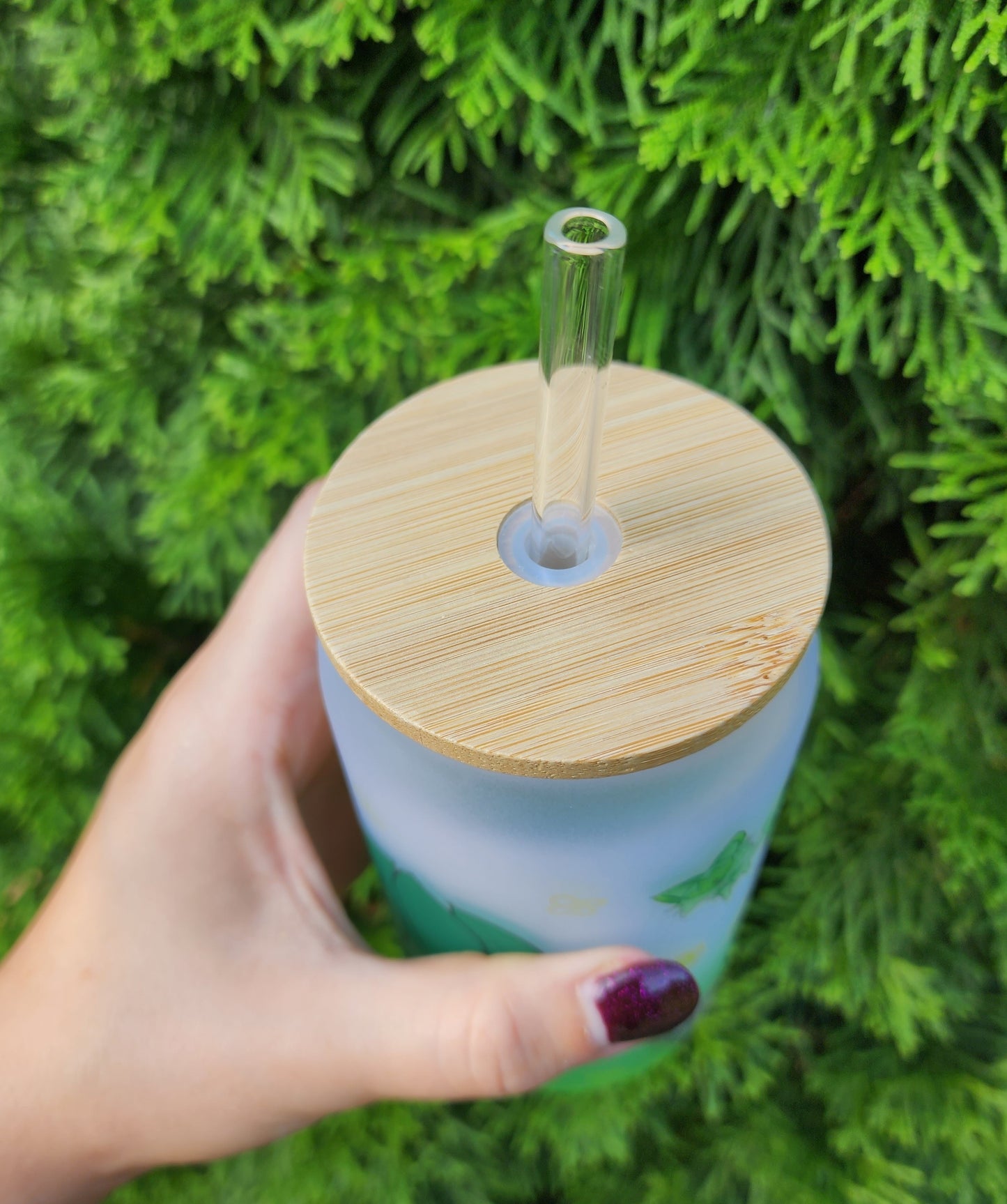 Green Lettuce Snack Wrap Friend Cup Iced Coffee Glass Glass Can with Bamboo Lid and Straw Cute Cup 18oz Cup Drink