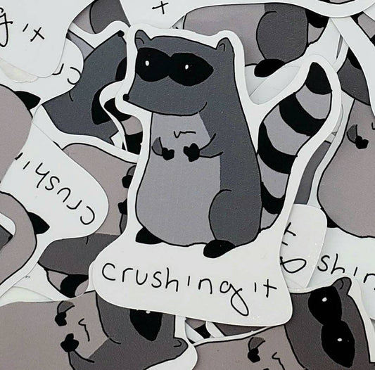 Crushing It Raccoon Vinyl Die-Cut Sticker