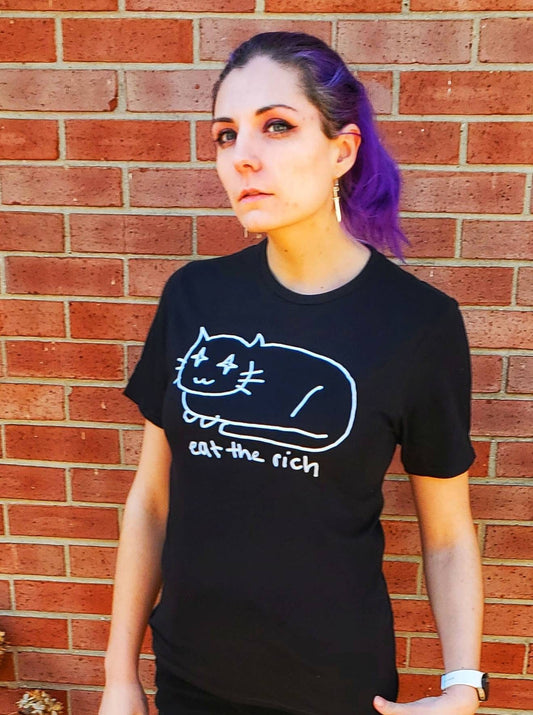 Eat the Rich Cat T-Shirt: Political Meme Screen Print