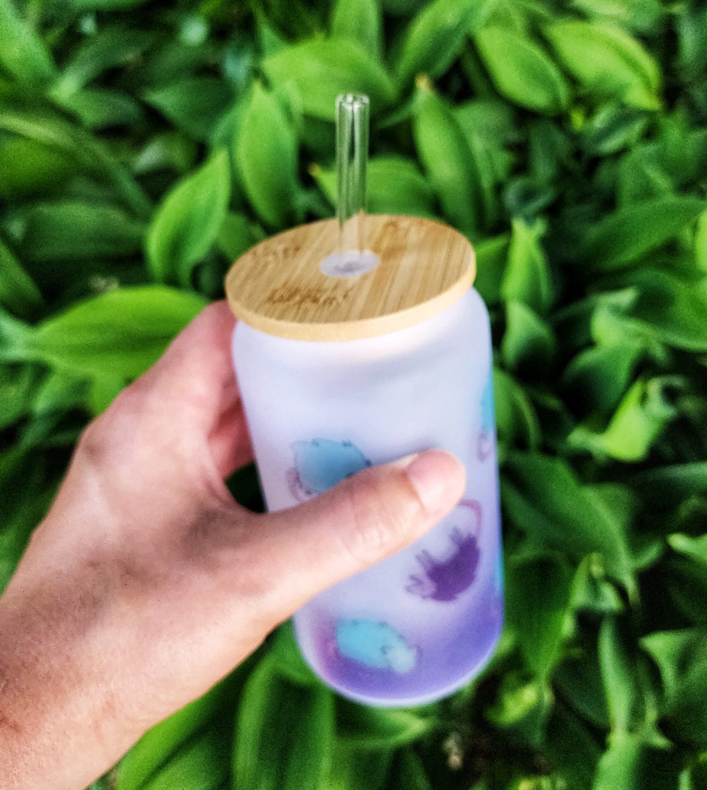 Possum Iced Coffee Glass Can, Bamboo Lid & Straw, 18oz