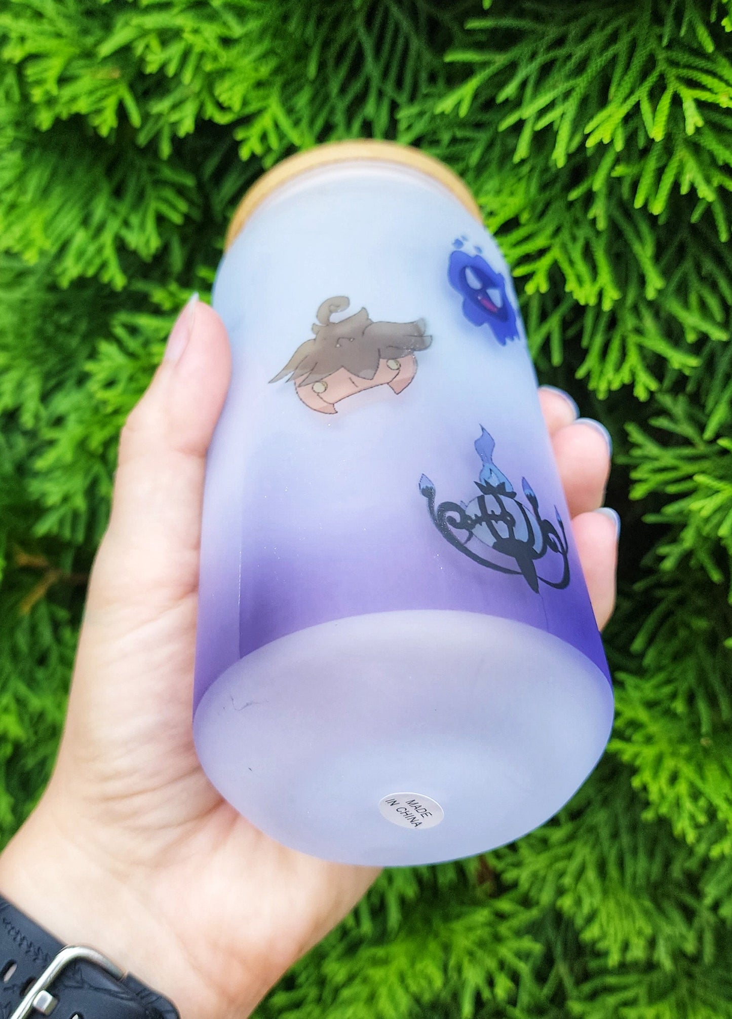 Ghost Pokémon Iced Coffee Glass Can with Bamboo Lid & Straw - 18oz