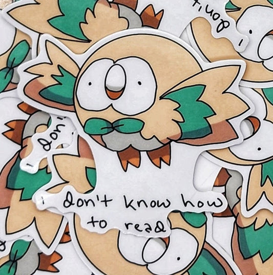 Illiterate Flying Owl Sticker: Funny Video Game Decal