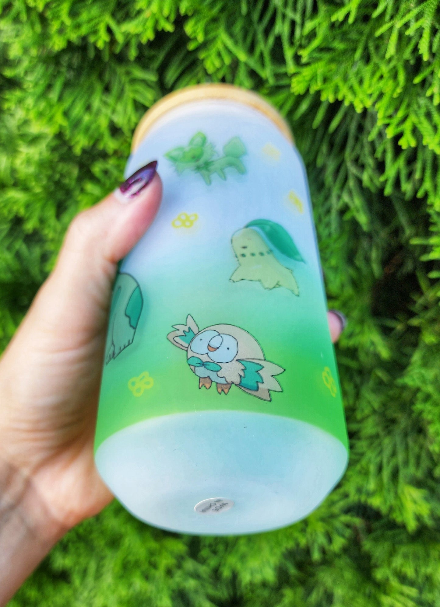 Bulbasaur Glass Can Tumbler with Bamboo Lid & Straw - 18oz