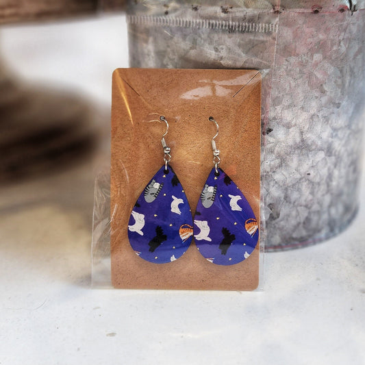 Space Cats Teardrop Earrings, Astrology Hypoallergenic Dangles