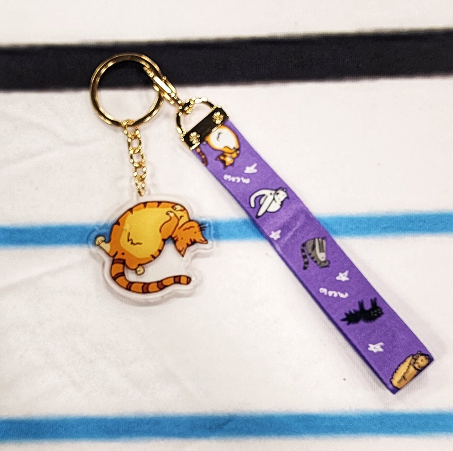 Purple Cat Meme Keychain Nylon Lanyard