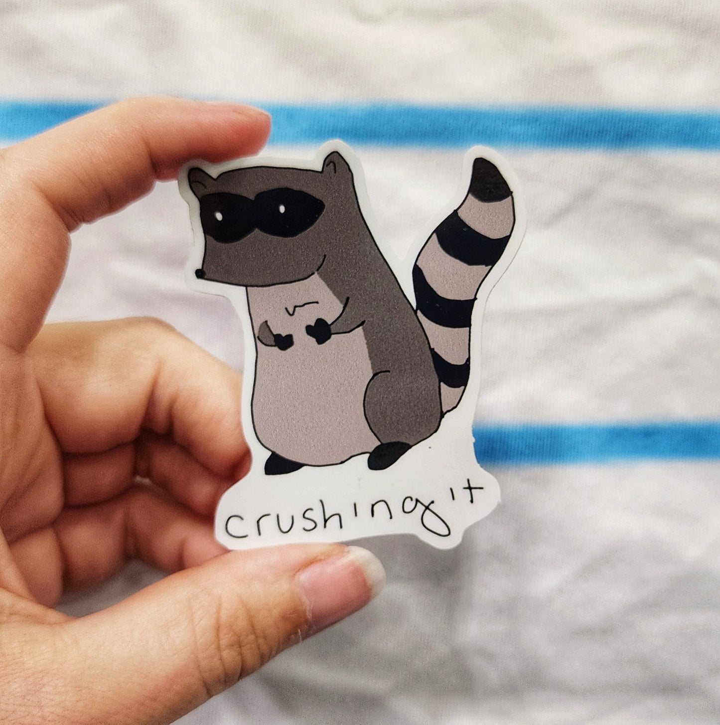 Crushing It Raccoon Vinyl Die-Cut Sticker