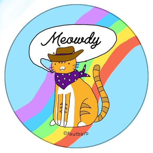 Rainbow Meowdy Cowboy Cat 1.25" Button