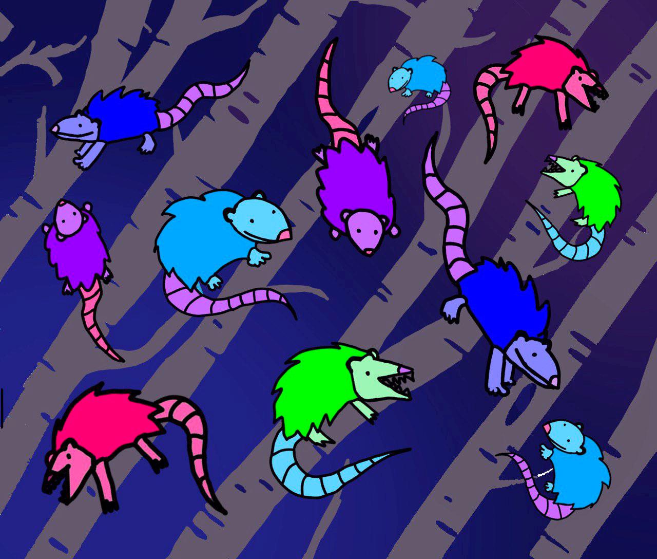 Neon Possum Opossum Forest Party 8"x9" Mousepad