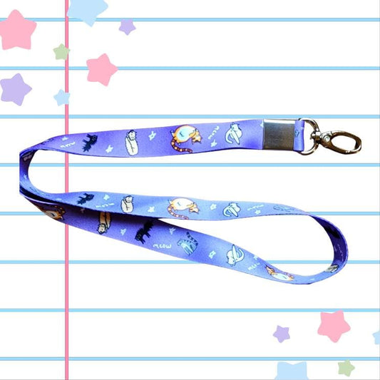 Purple Cat Meme Oval Clasp Nylon Lanyard