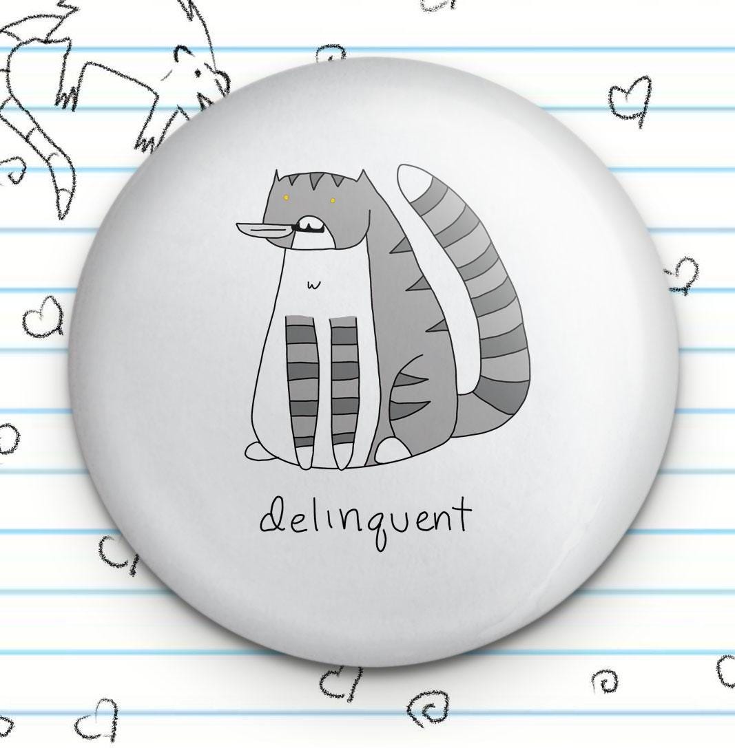 Delinquent Knife Cat 1.25" Button