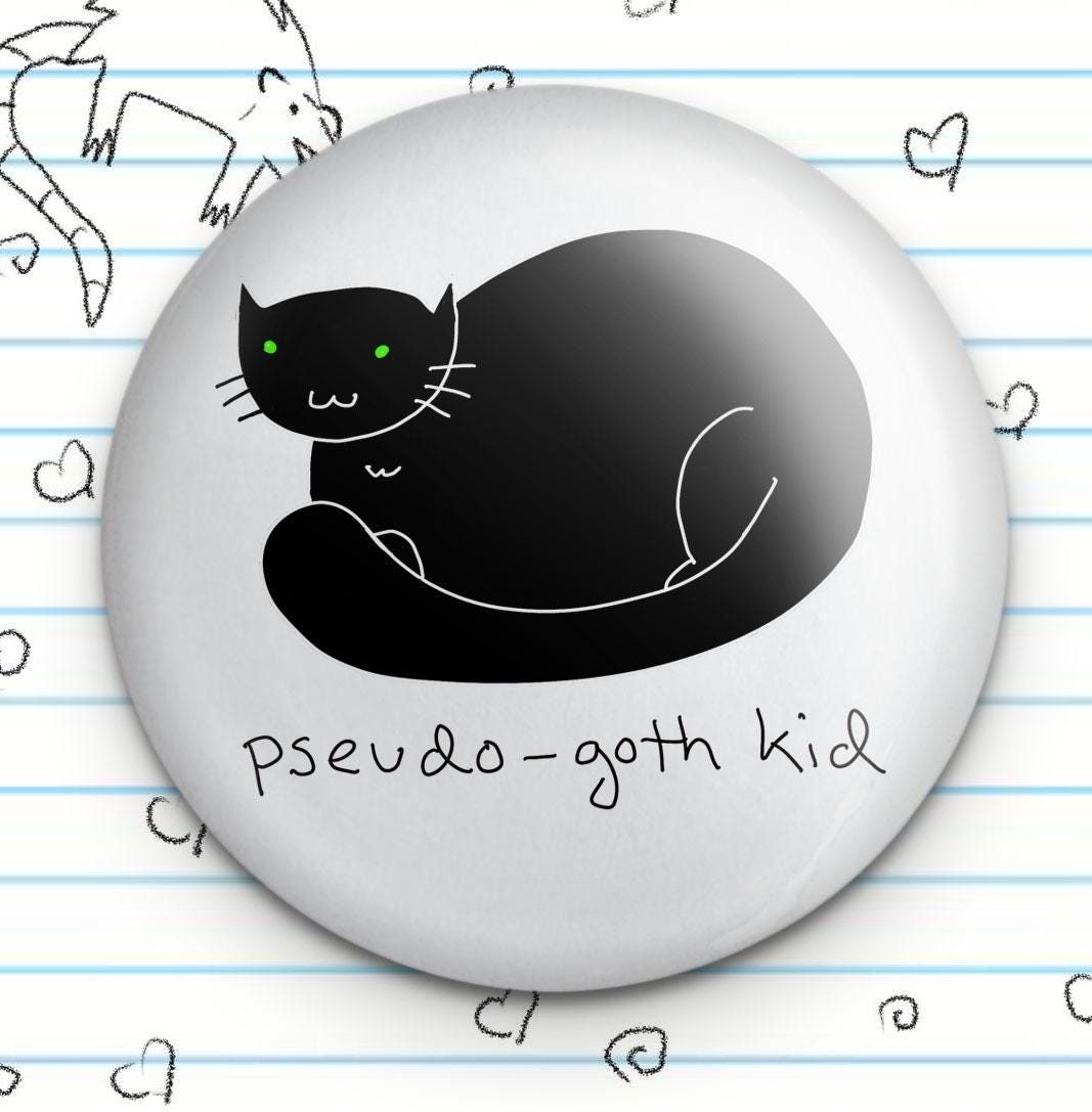 Psuedo-Goth Kid Cat 1.25" Button