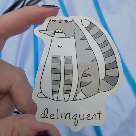 Delinquent Knife Gray Tabby Cat Meme Vinyl Die-Cut Sticker