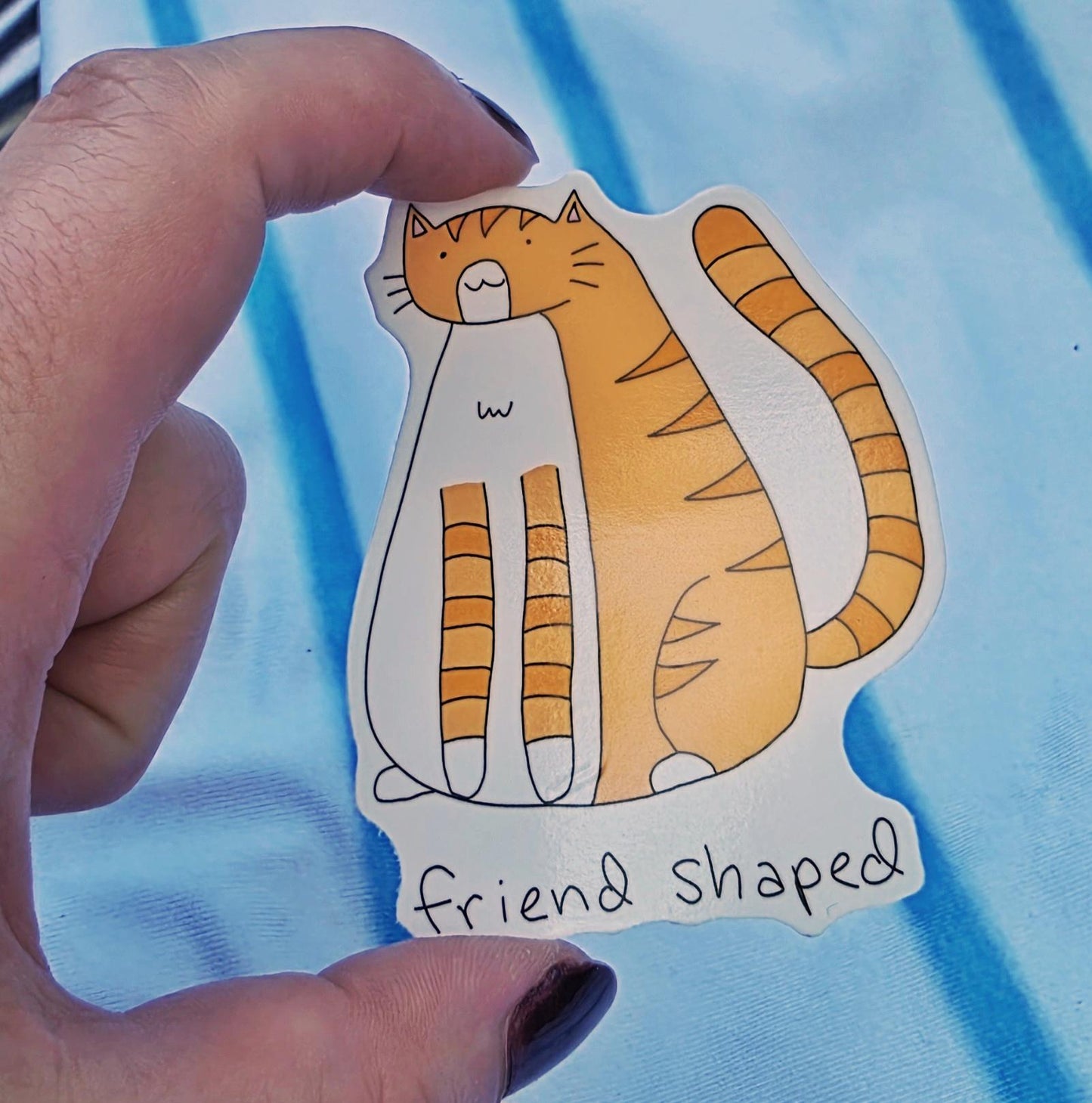 Friend Shaped Orange Tabby Cat Meme Vinyl Die-Cut Sticker