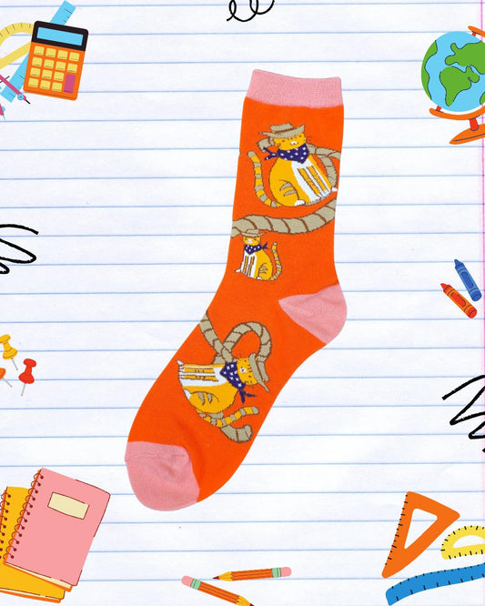 Novelty Meowdy Cowboy Cat Socks: Funny Woven Unisex Socks