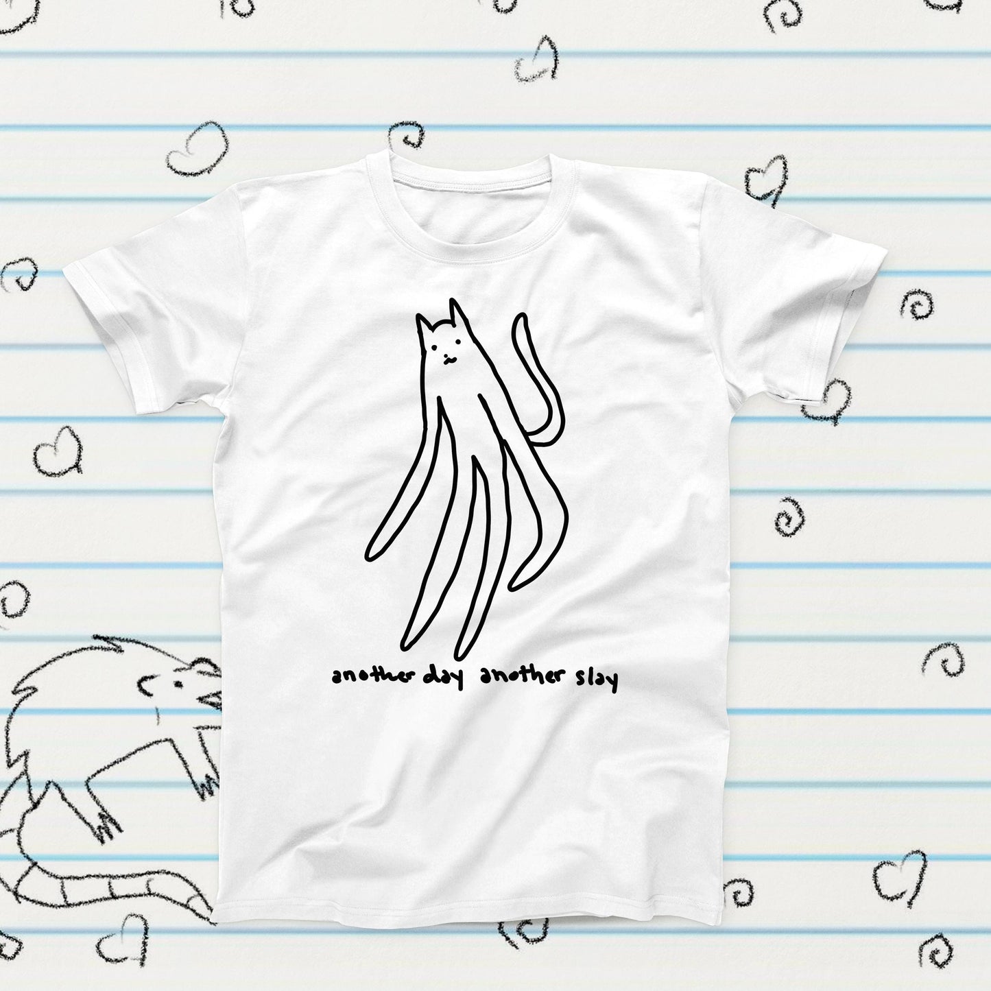 Another Day Another Slay Long Cursed Cat Novelty Meme T-Shirt, Sublimation Tshirt Gift, Graphic Tshirt, Cat Meme Merch, Funny Kawaii Tshirt