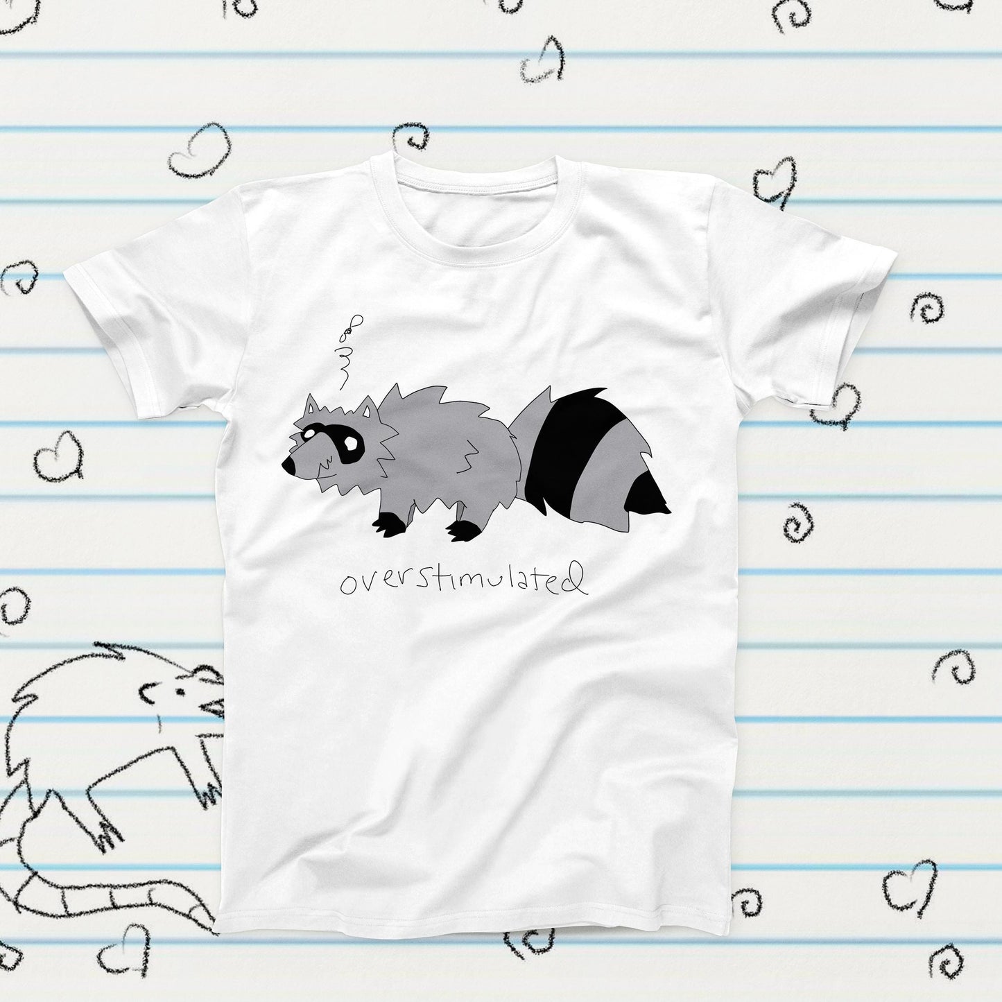 Overstimulated Raccoon Novelty Meme T-Shirt, Sublimation Tshirt Gift, Graphic Tshirt, Raccoon Meme Merch, Funny Kawaii Tshirt