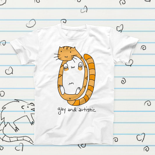 Gay and Autistic Cat Meme T-Shirt, Funny Kawaii Graphic Tee