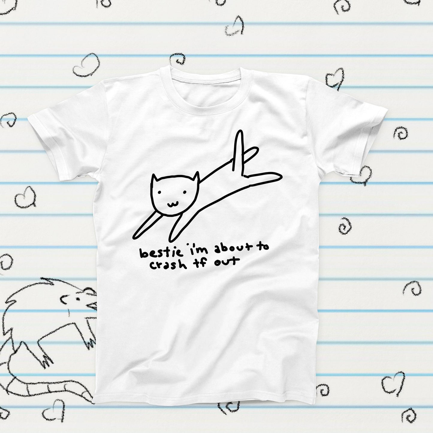 Bestie I'm About To Crash TF Out Cat Novelty Meme T-Shirt, Sublimation Tshirt Gift, Graphic Tshirt, Cat Meme Merch, Funny Kawaii Tshirt