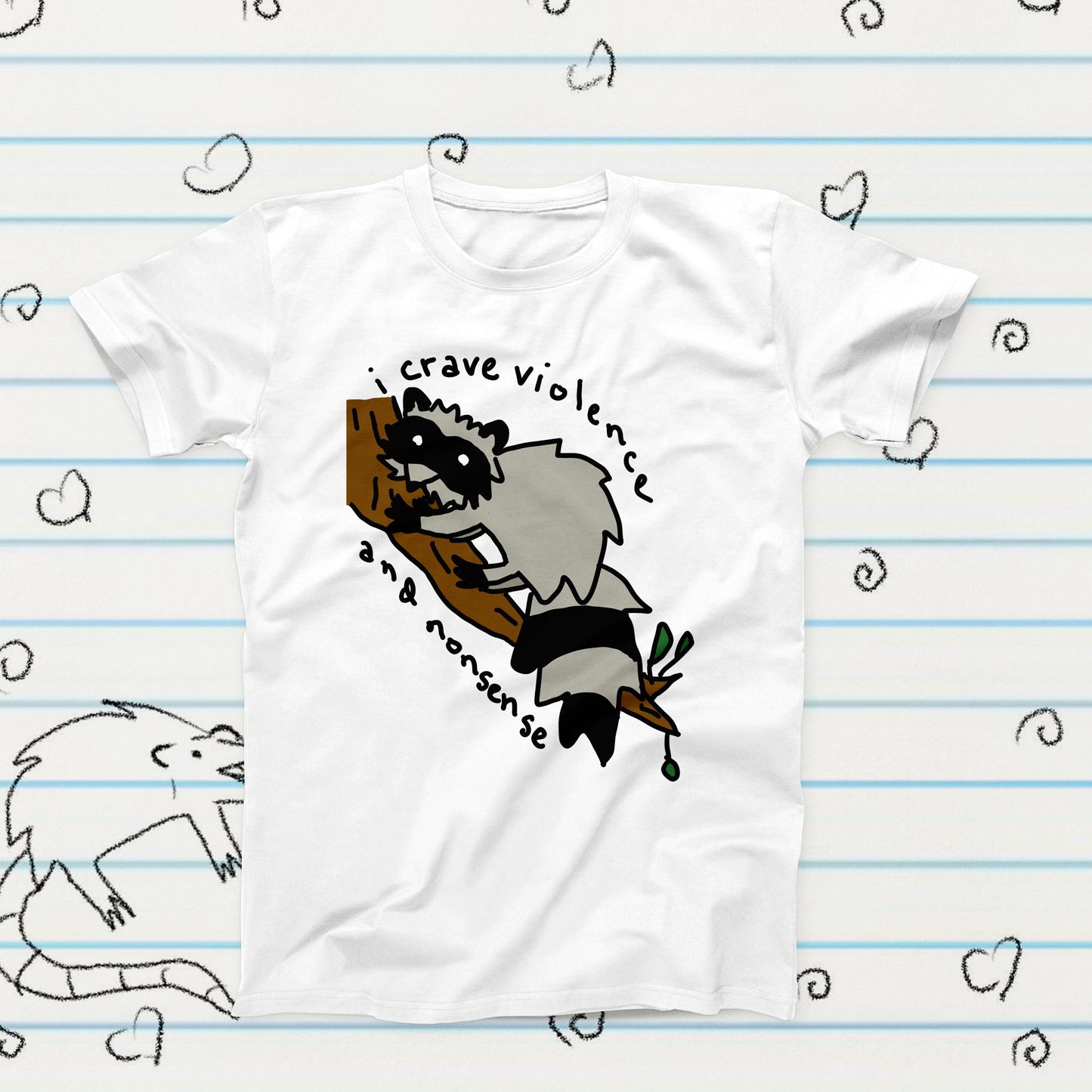 I Crave Violence And Nonsense Novelty Meme T-Shirt, Sublimation Tshirt Gift, Graphic Tshirt, Raccoon Meme Merch, Funny Kawaii Tshirt