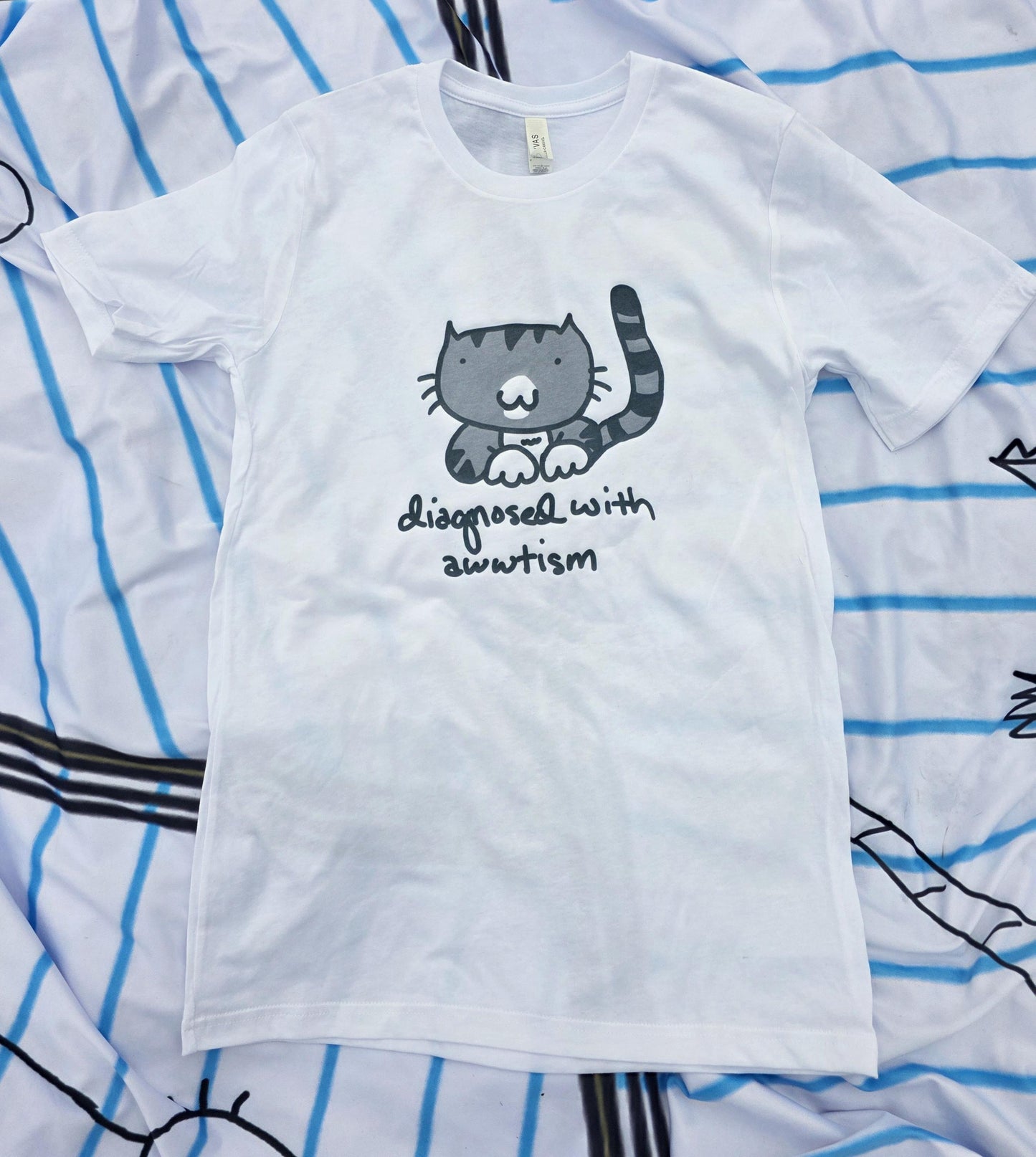 Diagnosed With Awwtism Gray Tabby: Cat Graphic Tee