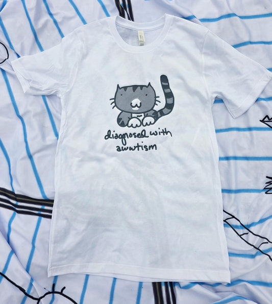 Diagnosed With Awwtism Gray Tabby: Cat Graphic Tee