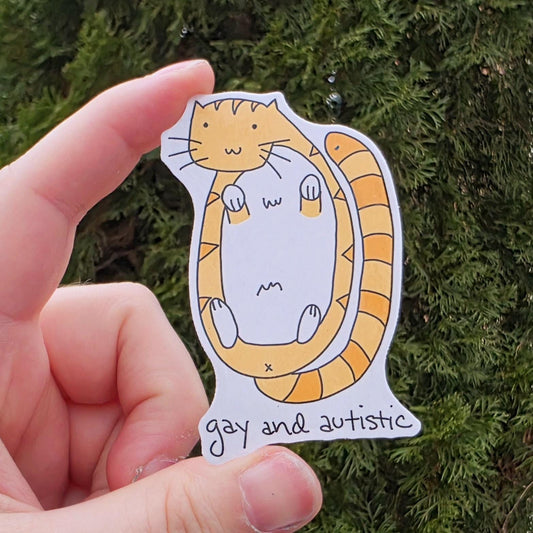 Gay and Autistic Orange Tabby Meme Vinyl Die-Cut Sticker