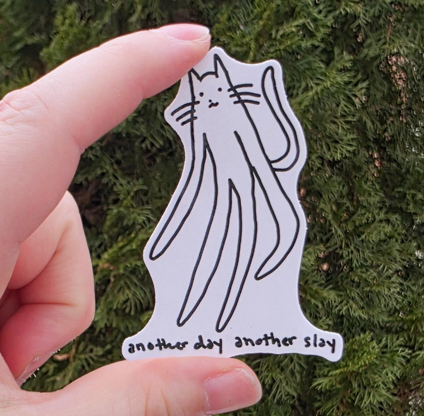 Another Day Another Slay Long Cat Meme Vinyl Die-Cut Sticker