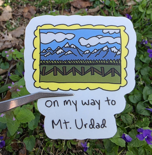 On My Way To Mt. Urdad Postcard Meme Vinyl Die-Cut Sticker